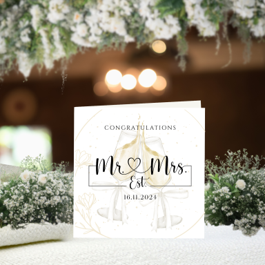 Wedding congratulations card featuring "Mr & Mrs" and the date 16.11.2023.